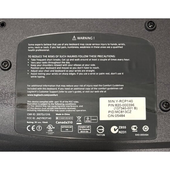 Logitech K350 Wireless Wave Keyboard Ergonomic Media Controls No USB Dongle - Picture 6 of 10